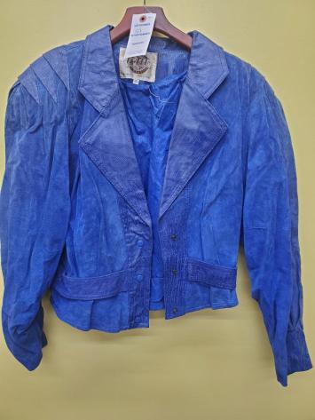 Large Blue Leather 80s Cropped Jacket