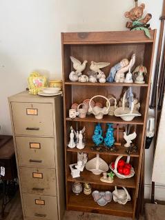 huge-lot-of-ceramic-knick-knacks-with-bookshelf-filing-cabinet