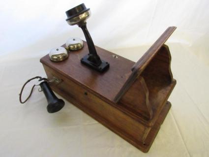wood-hand-crank-wall-phone-set-oak-cabinet