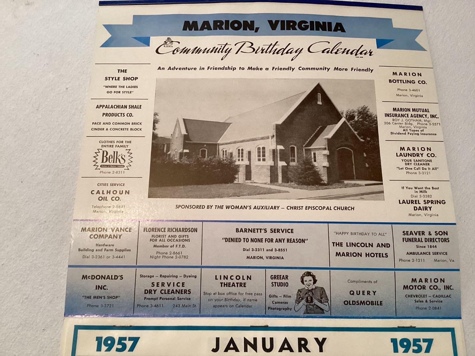 Image for 1954 Marion Calendar