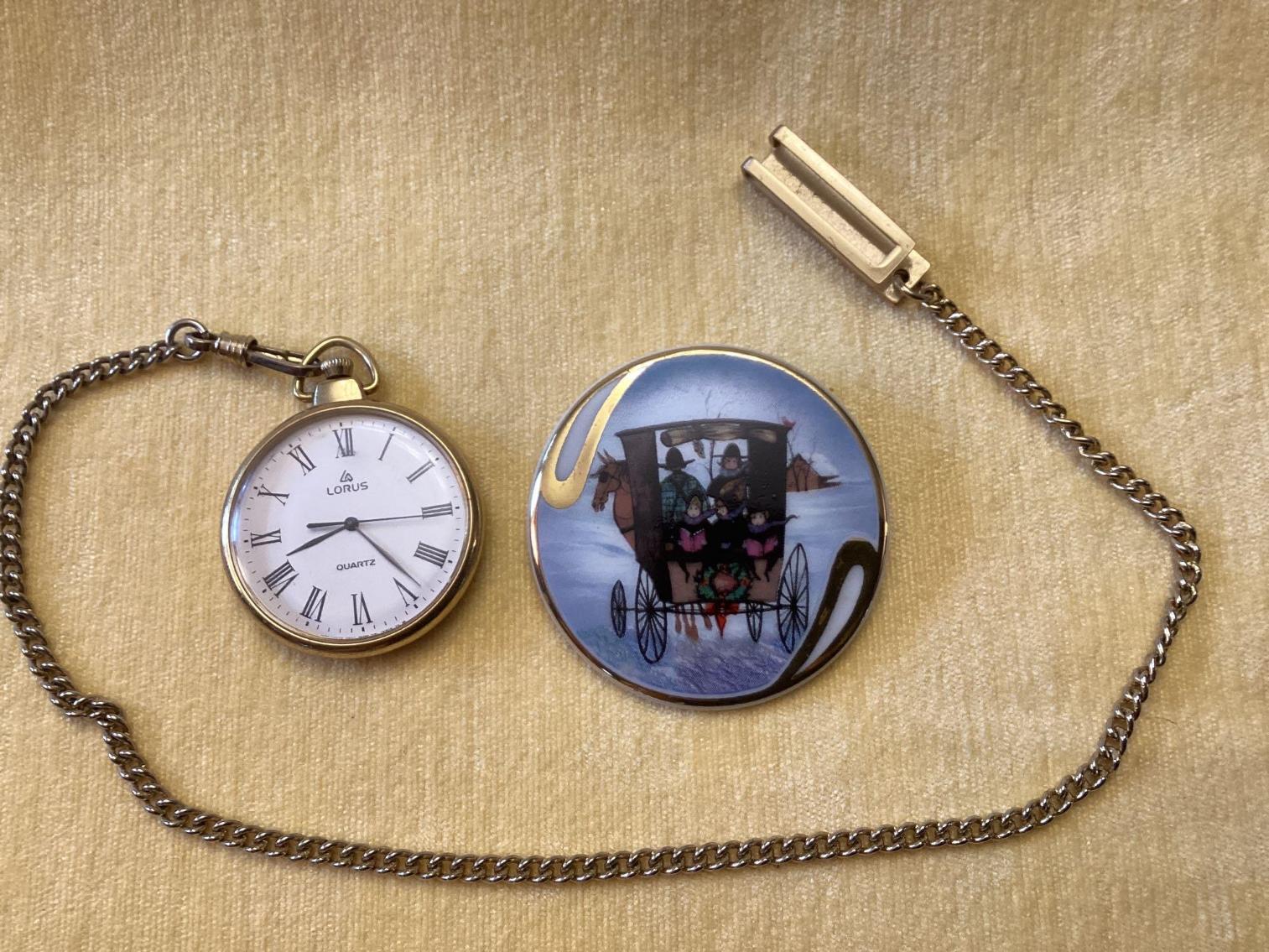 Image for P Buckley Moss Pin and a Pocket Watch