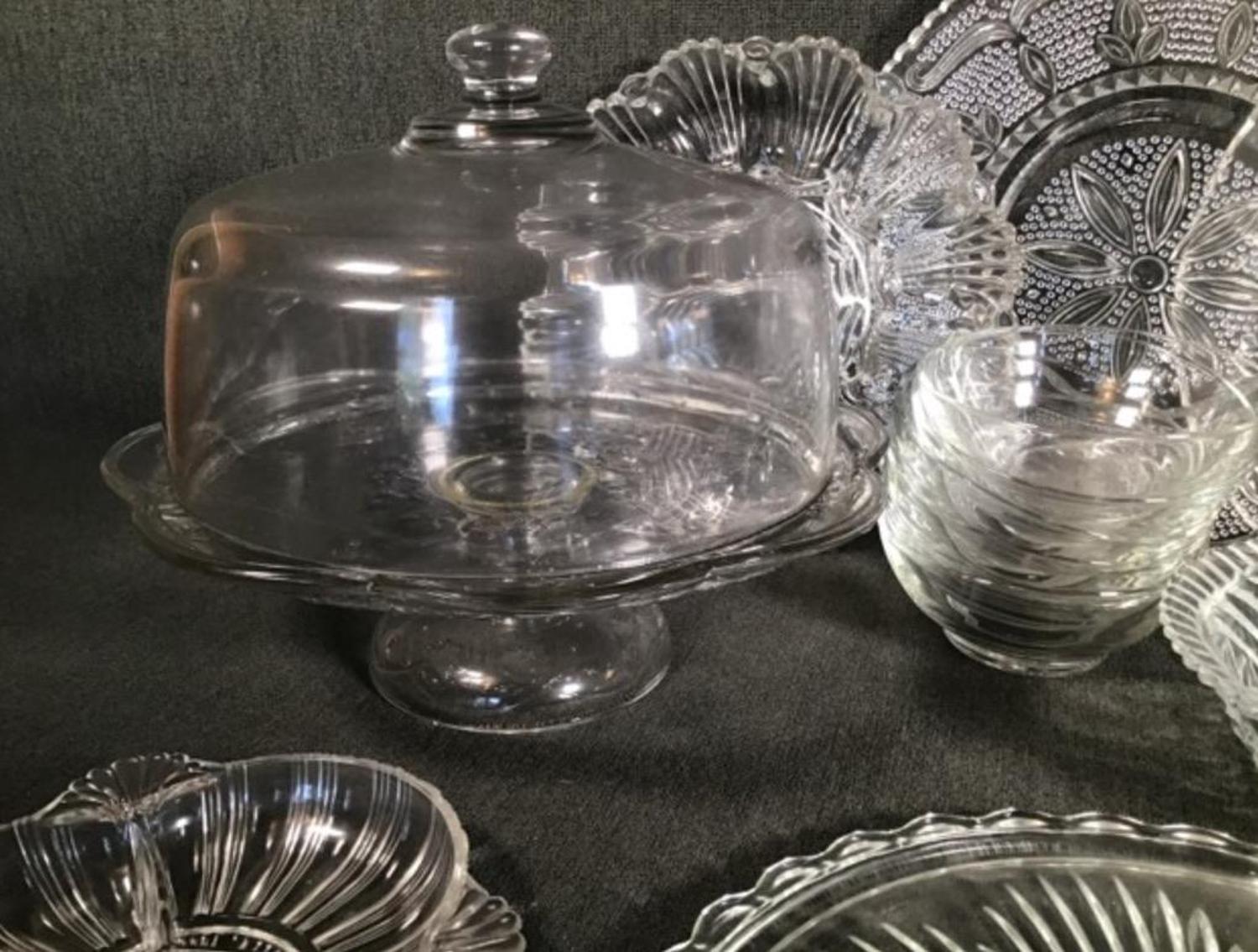 Image for Pressed Glass Lot With Covered Cake Stand