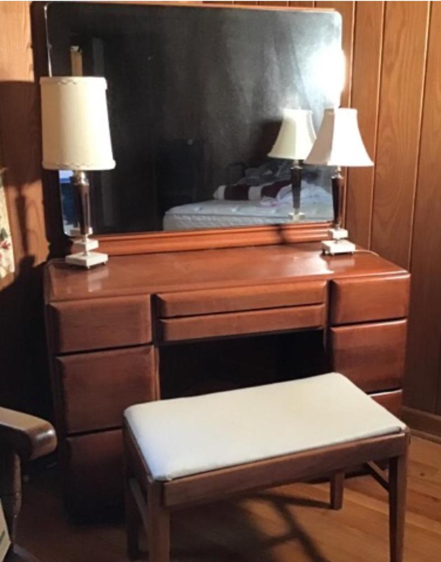 Image for Mid Century Dresser With Mirror, Bench, And Lamps