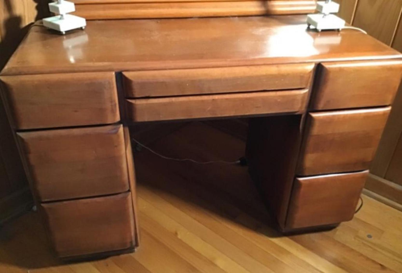 Image for Mid Century Dresser With Mirror, Bench, And Lamps