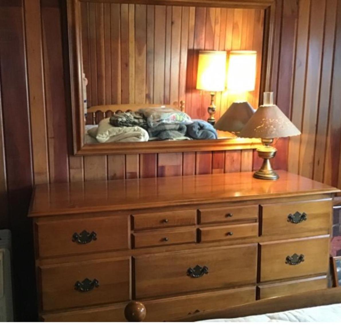 Image for Maple Early American Style Double Dresser With Hanging Mirror