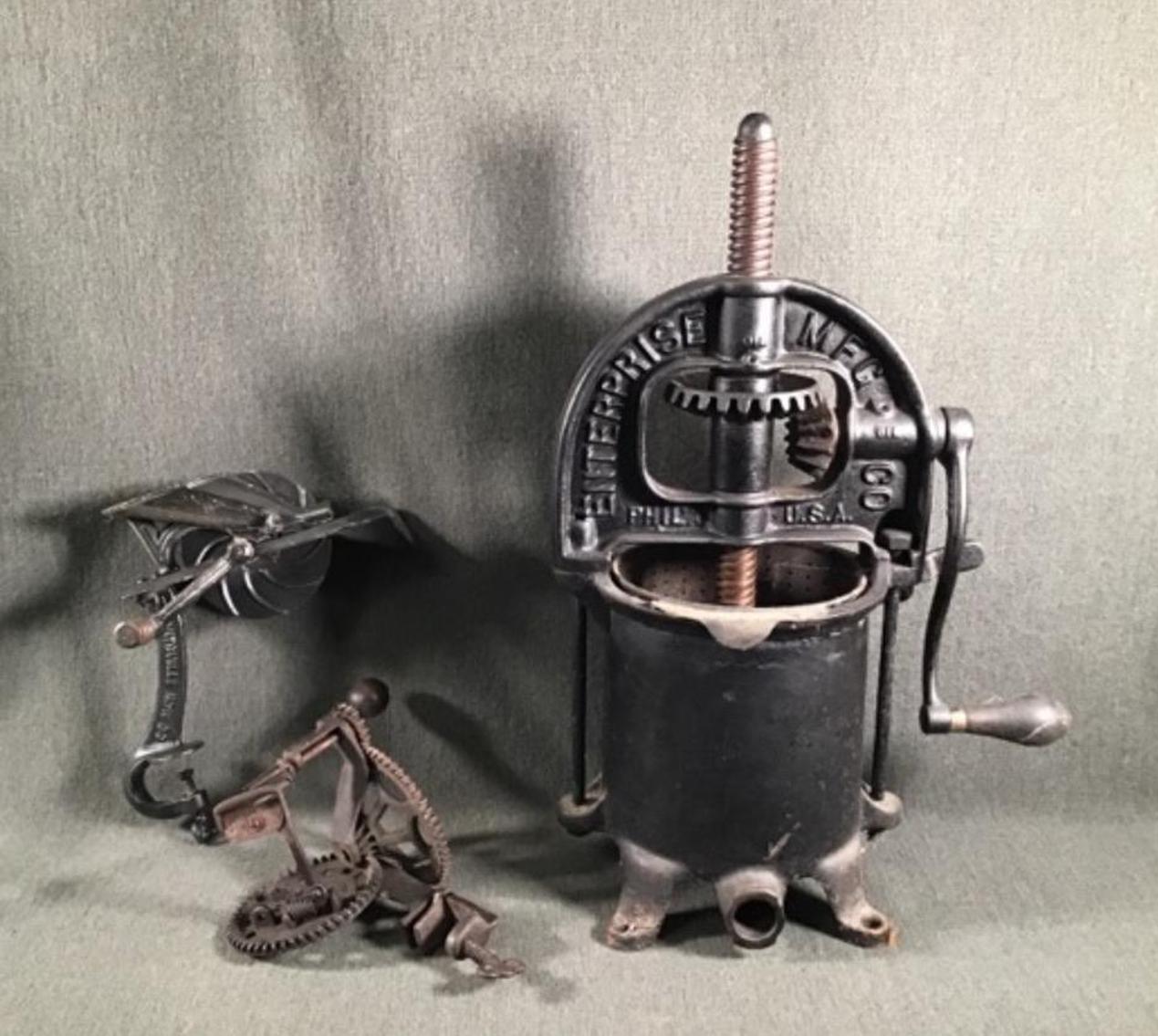Image for Cast Iron Cherry Stoner, Apple Peeler, And Sausage Press