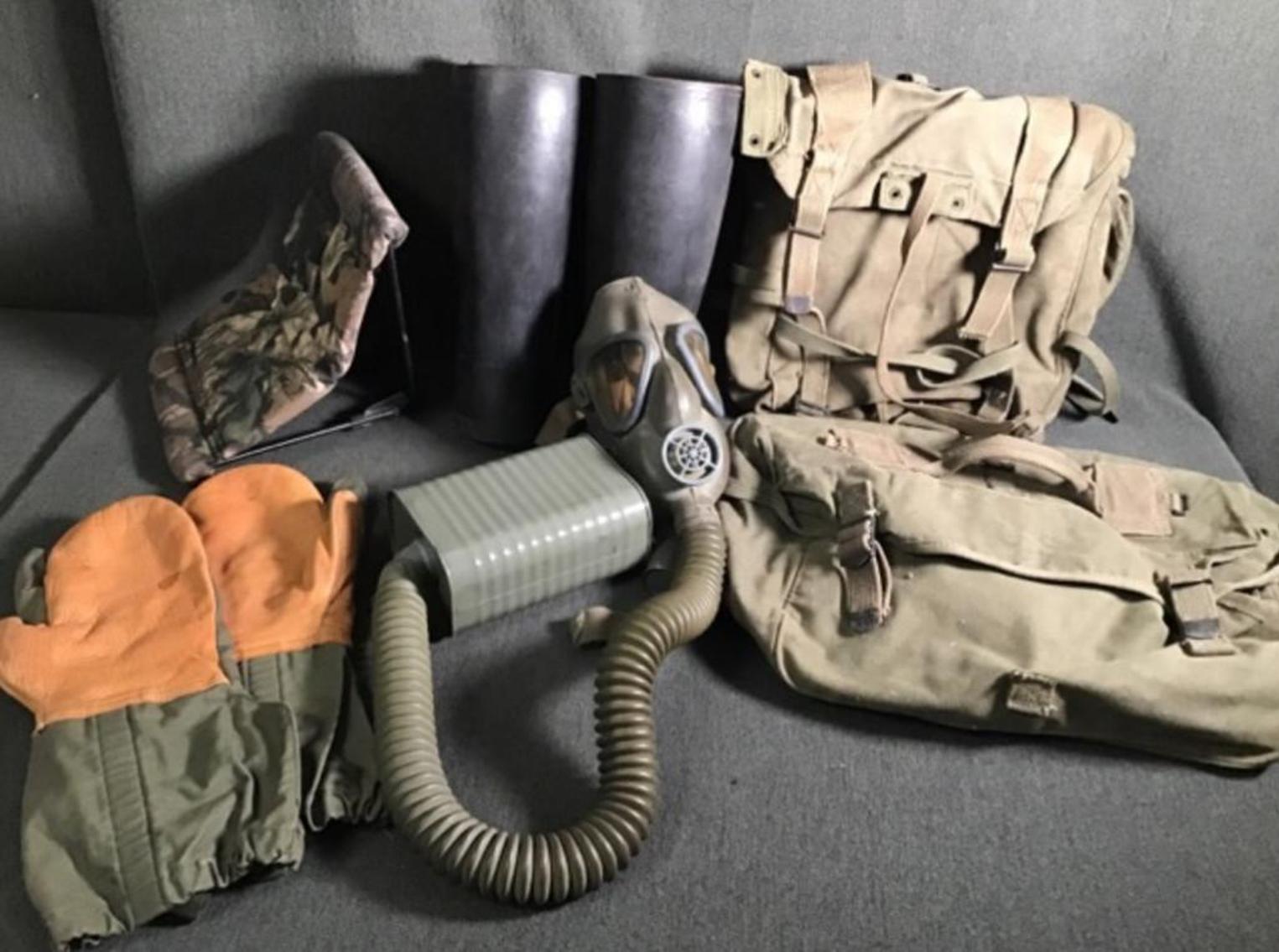 Image for Wwii Gas Mask, Small Army Packs And Bags, Plus Snake And Briar Proof Leggings