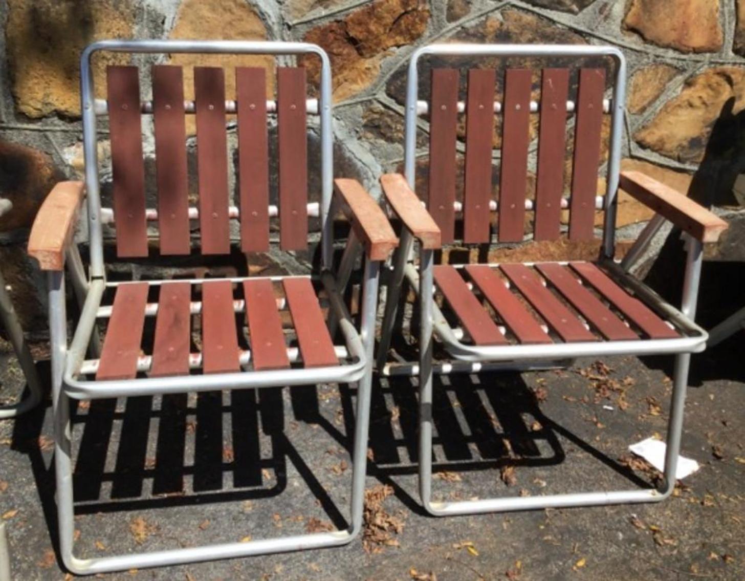Image for Two Redwood Slated Folding Chairs