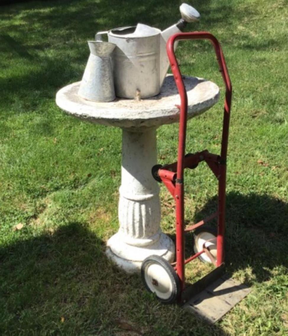 Image for Concrete Bird Bath And Watering Cans