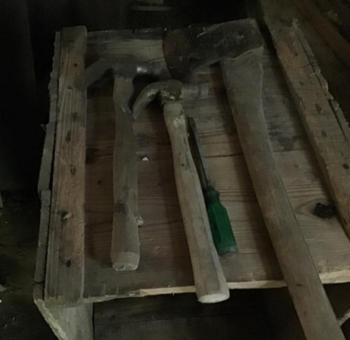 Image for Wooden Crate With Axe, Hammers And Saws