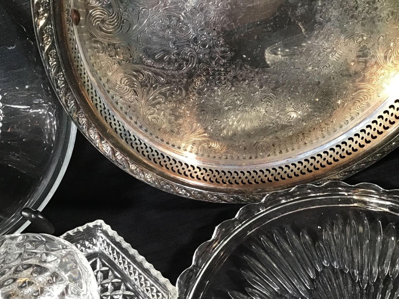 Image for Clear Serving Pieces and Silver Plated Tray