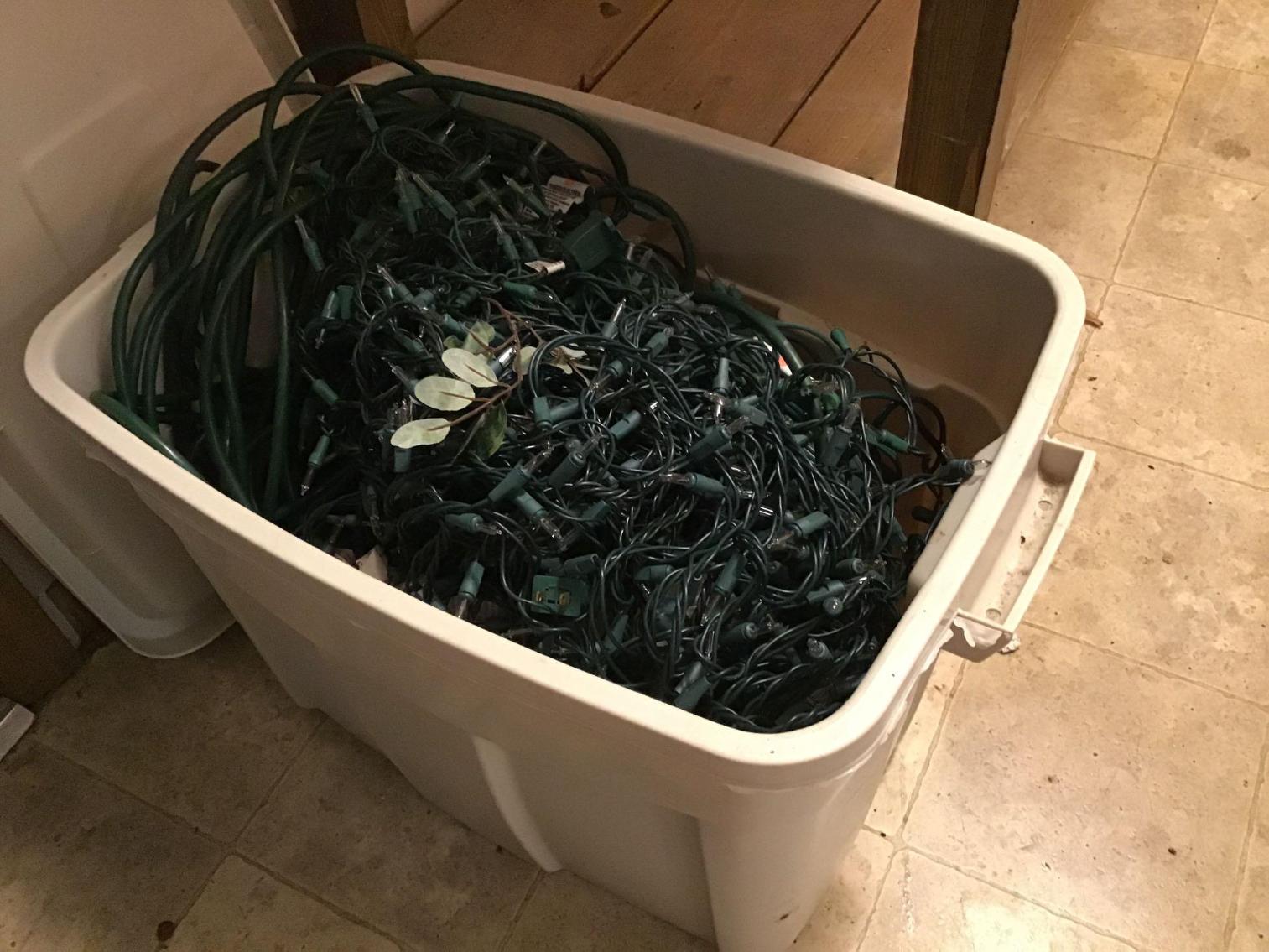 Image for Tote Full of Christmas Lights and Extension Cords