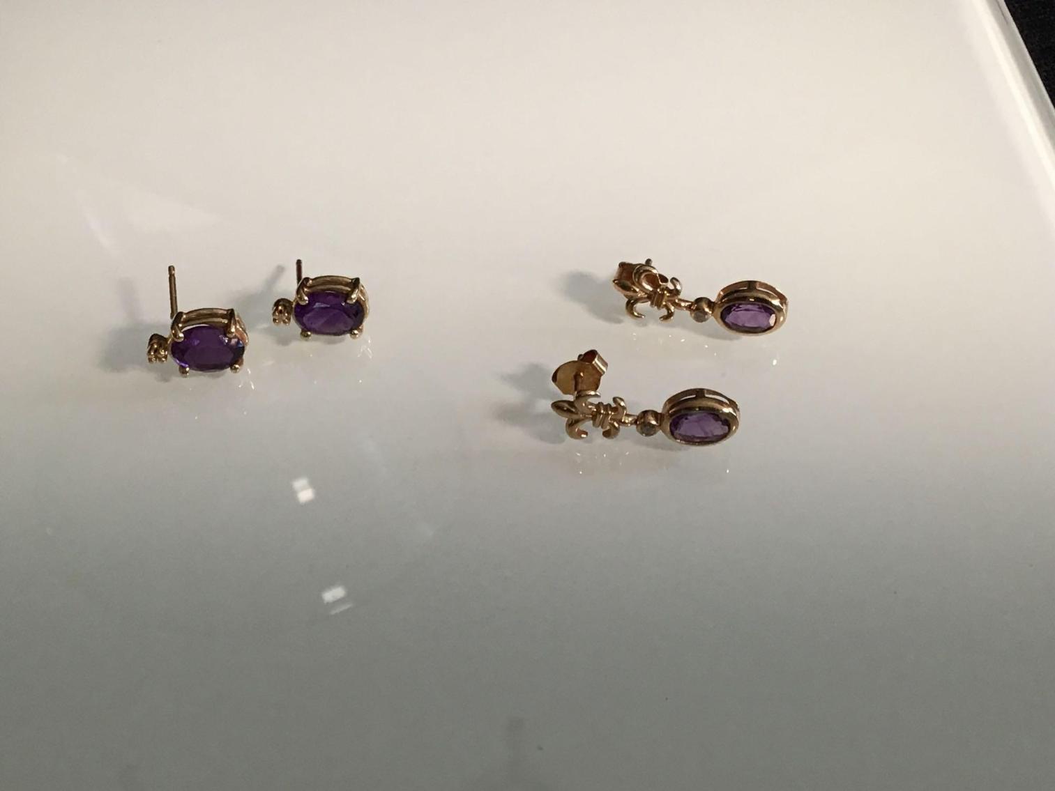 Image for Two Pairs of Amethyst and 14 Karat Gold Earrings