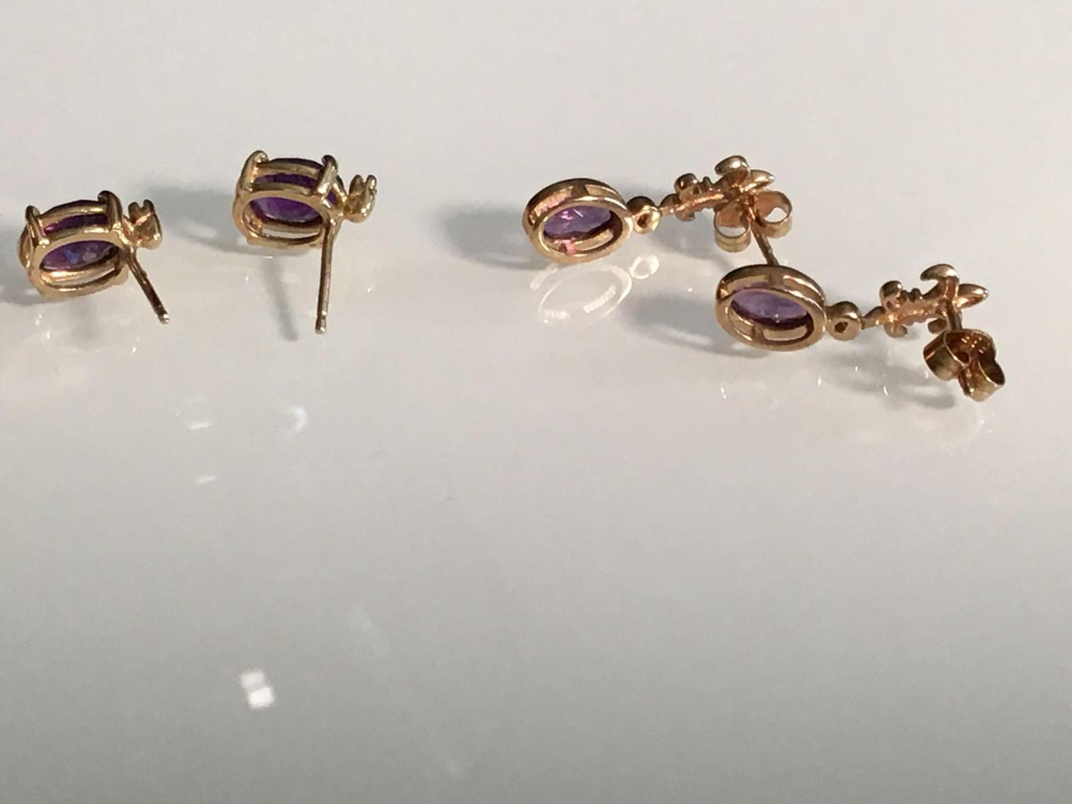 Image for Two Pairs of Amethyst and 14 Karat Gold Earrings