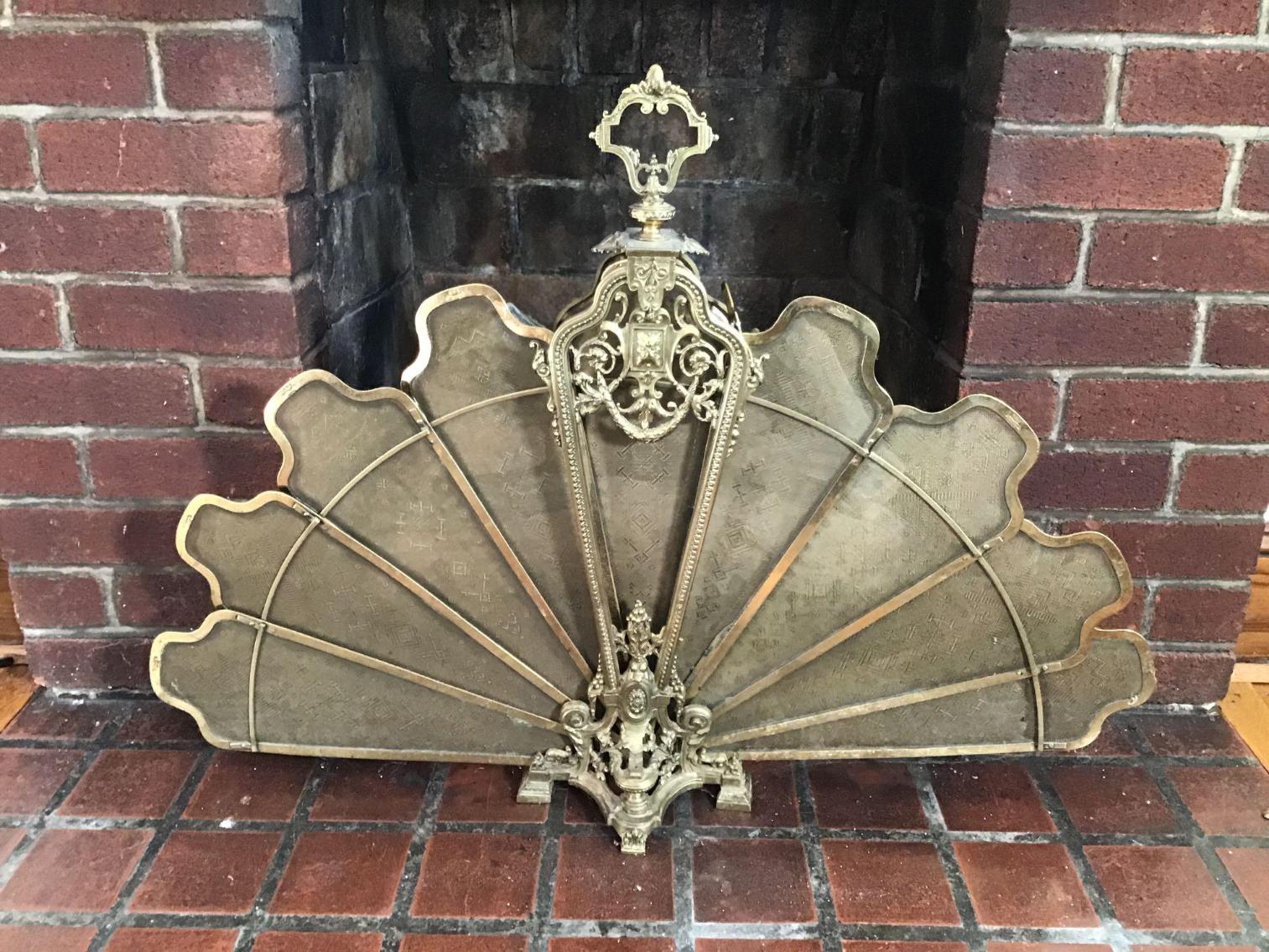 Image for Brass Fireplace Screen with Ash Can