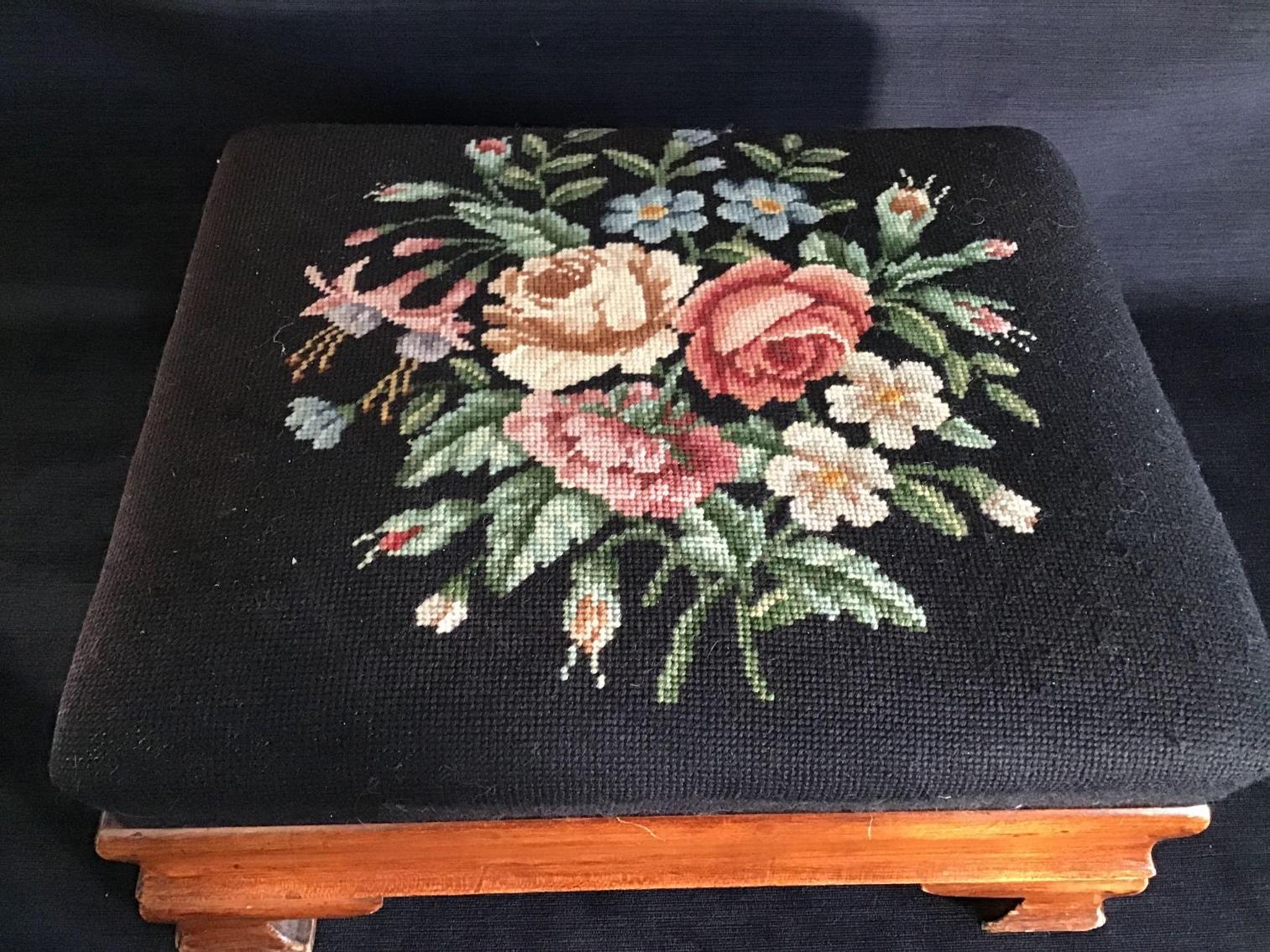 Image for Antique Stool with Needlepoint Cover