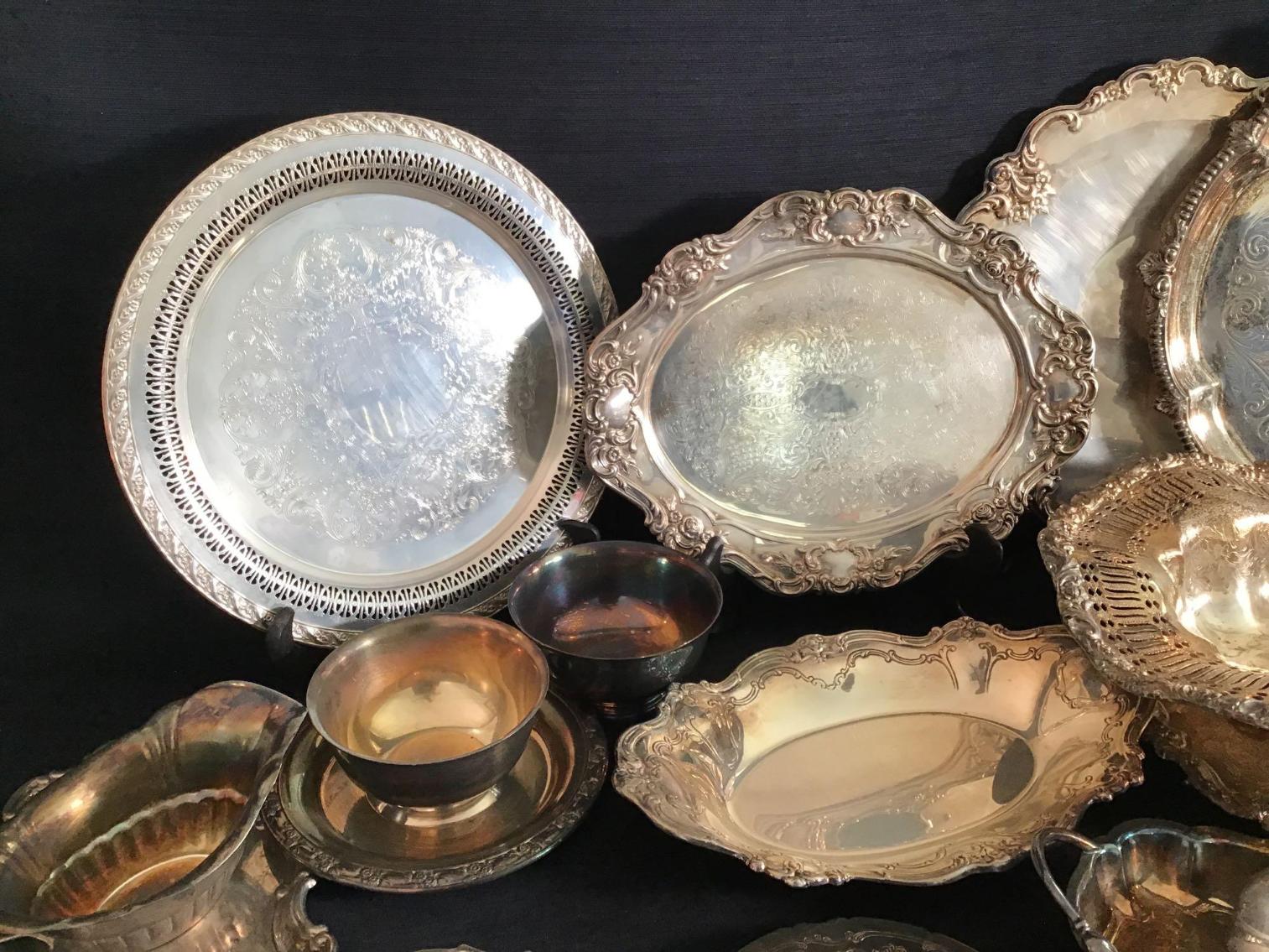 Image for Large Lot of Silver Plated Serving Pieces