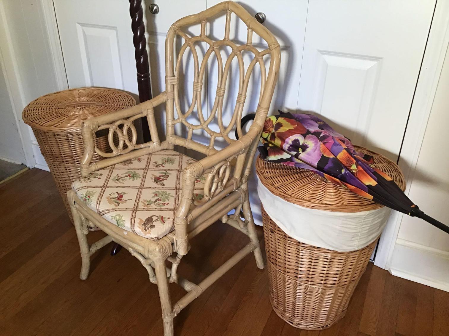 Image for Rattan Chair, Coat rack, and Baskets