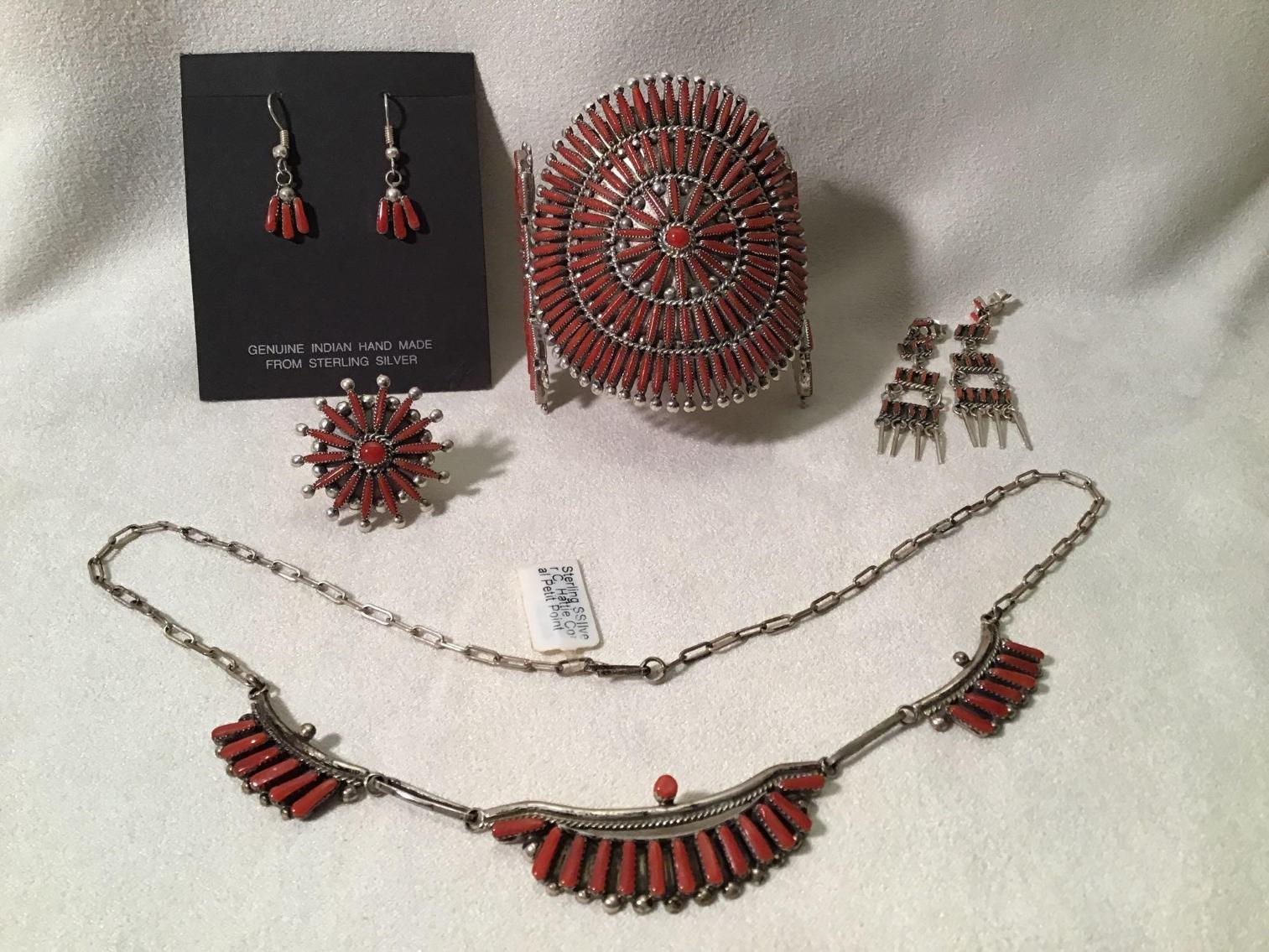 Image for Petit Coral Set - Zuni Native American Style - Sterling