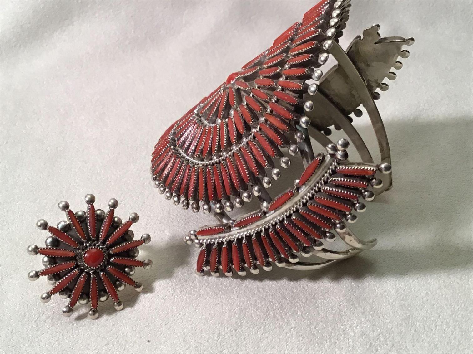 Image for Petit Coral Set - Zuni Native American Style - Sterling
