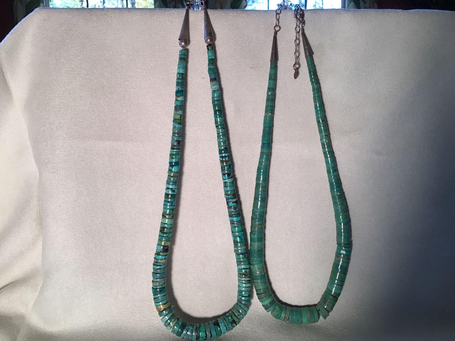 Image for Two Turquoise and Sterling Native American style necklaces 