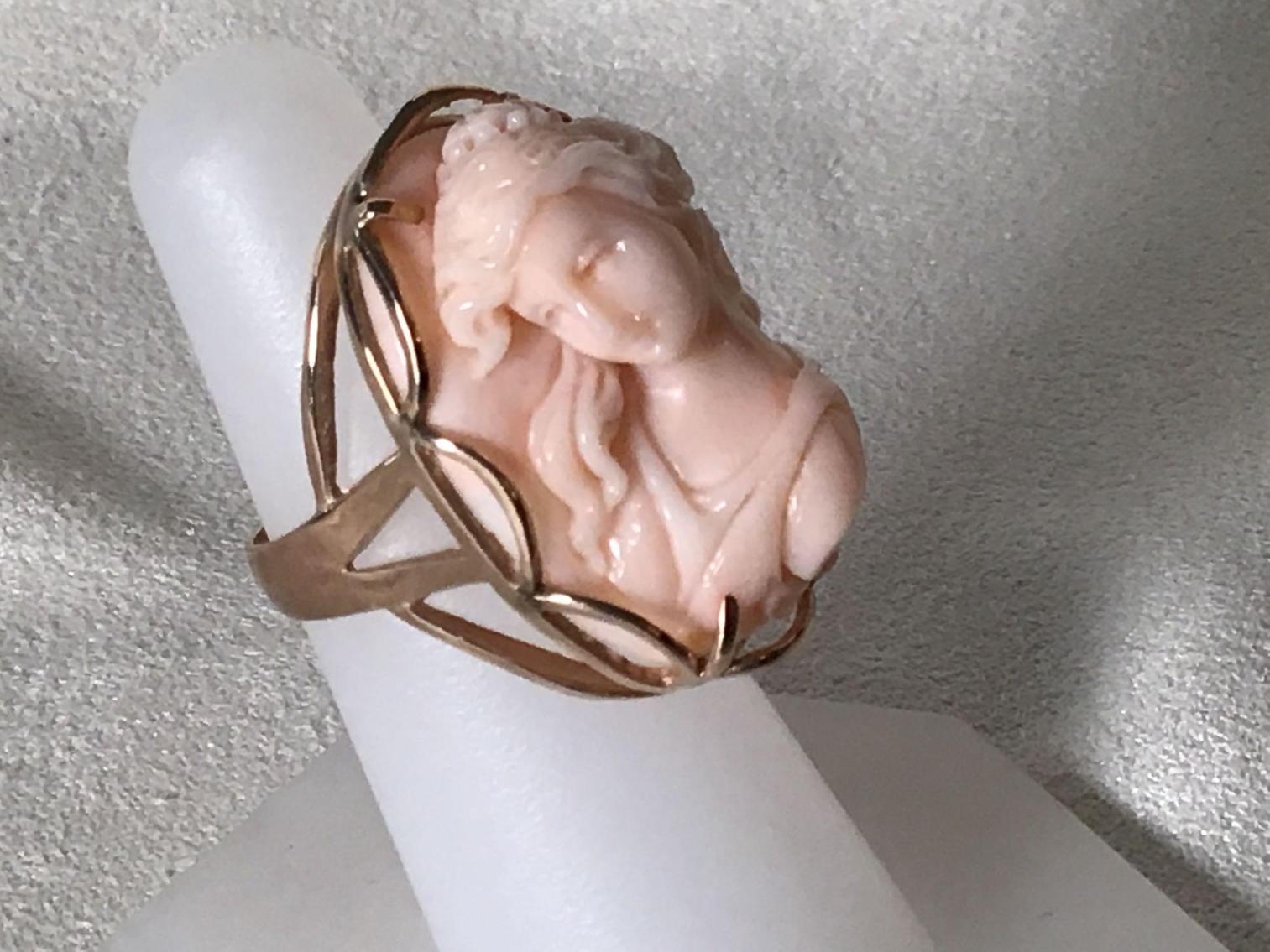 Image for Pink Coral Carved Ring and Teardrop Earrings