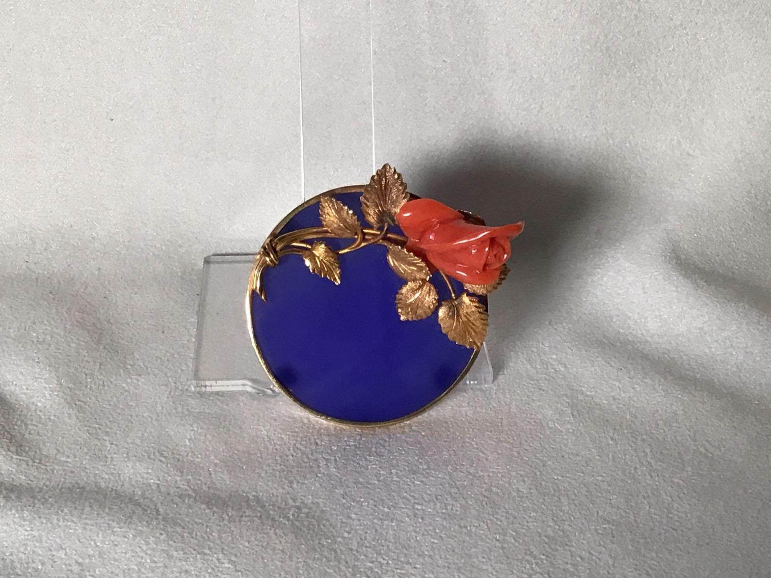 Image for Coral and Cobalt Blue Brooch in 14 Kt Gold