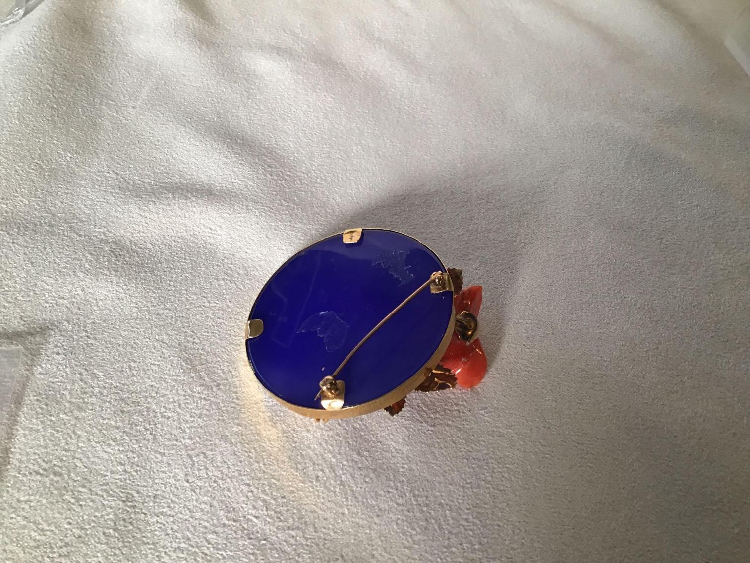 Image for Coral and Cobalt Blue Brooch in 14 Kt Gold