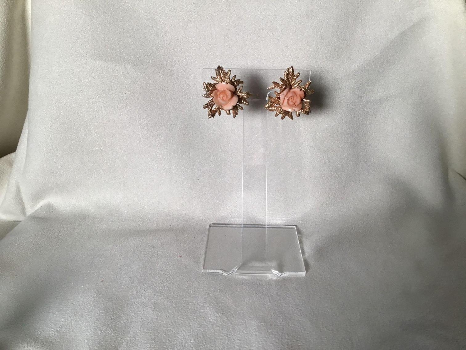 Image for 14 Kt Gold and Carved Coral Earrings