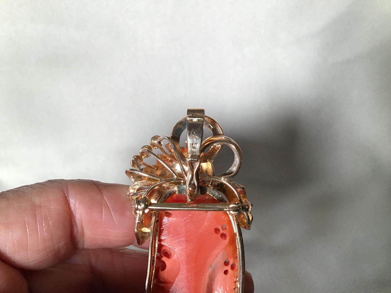 Image for Large 14 kt Gold and Coral Brooch/Pendant