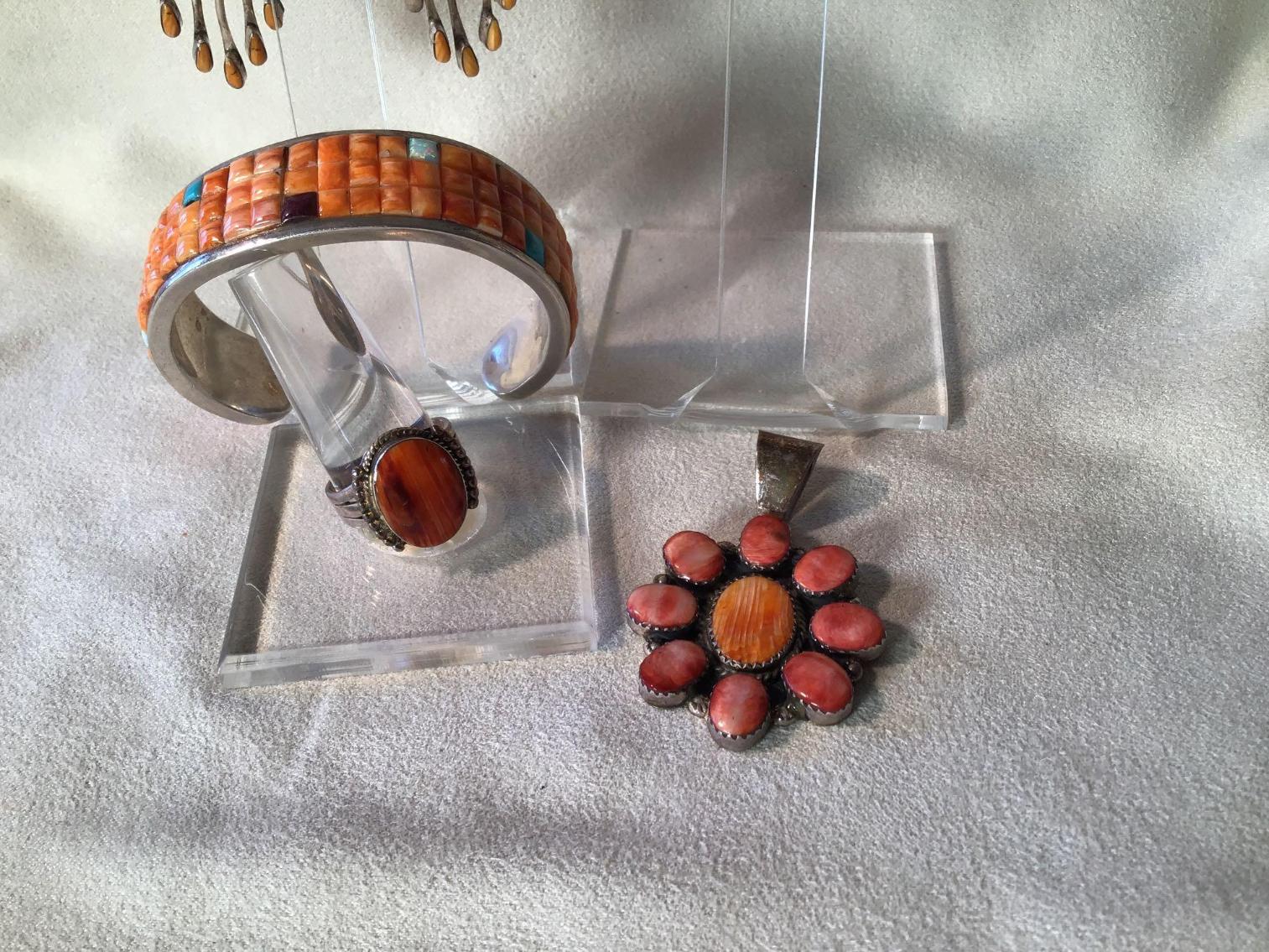 Image for Native American Style Sterling Silver and Spiny Oyster Set