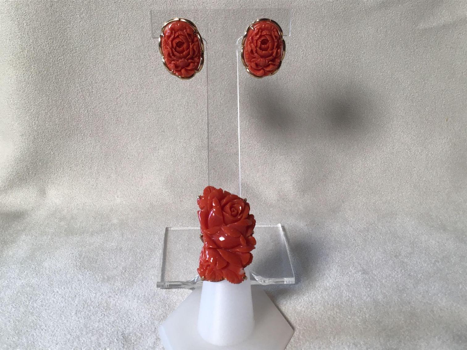 Image for Coral and 14 kt gold Ring and Earrings