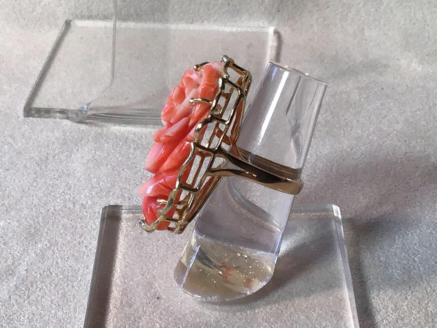 Image for Carved Coral and 14 kt Gold Ring and Earrings Set