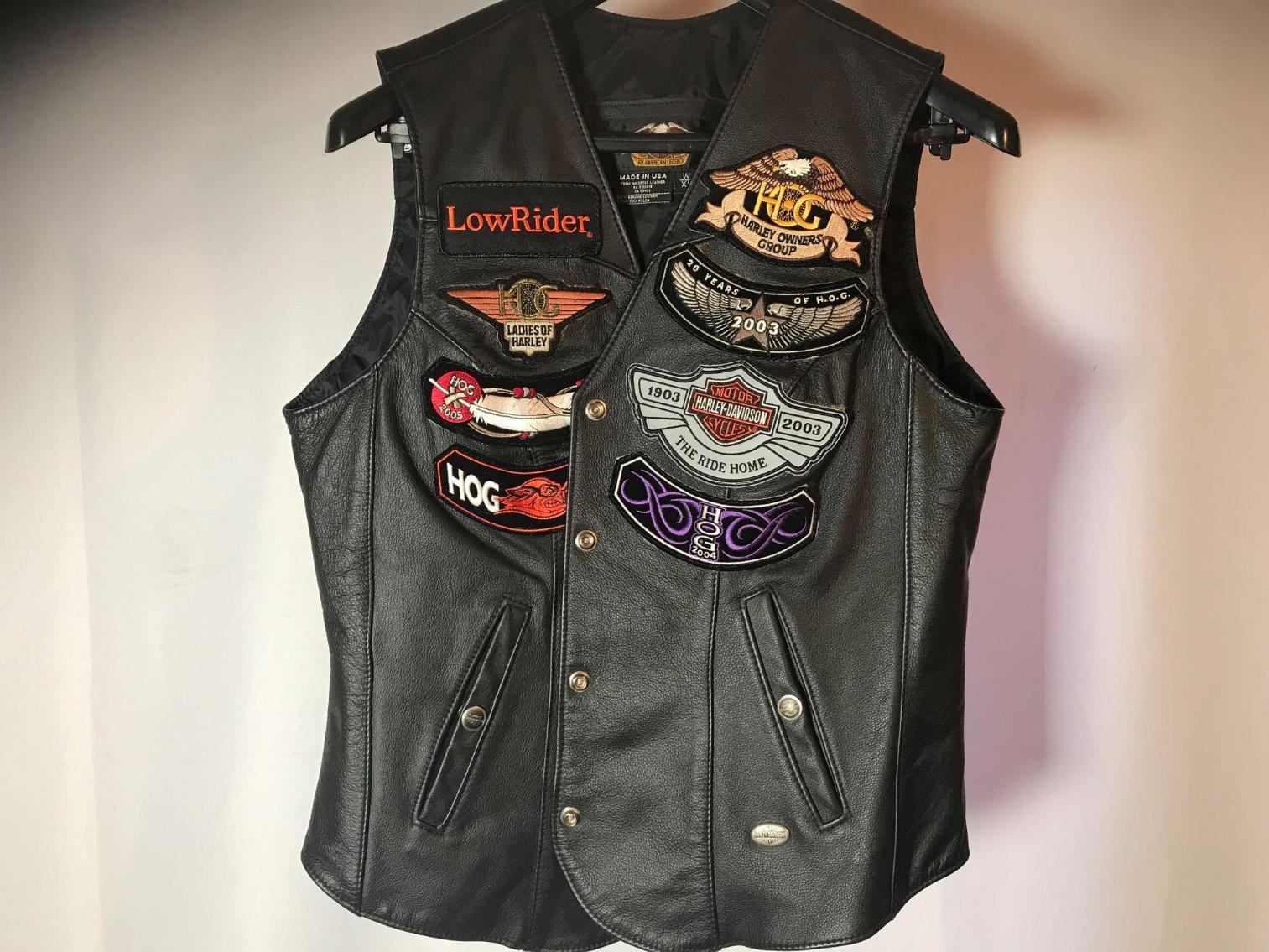 Image for Vintage Harley Davidson Leather Vest with reproduction Vintage patches