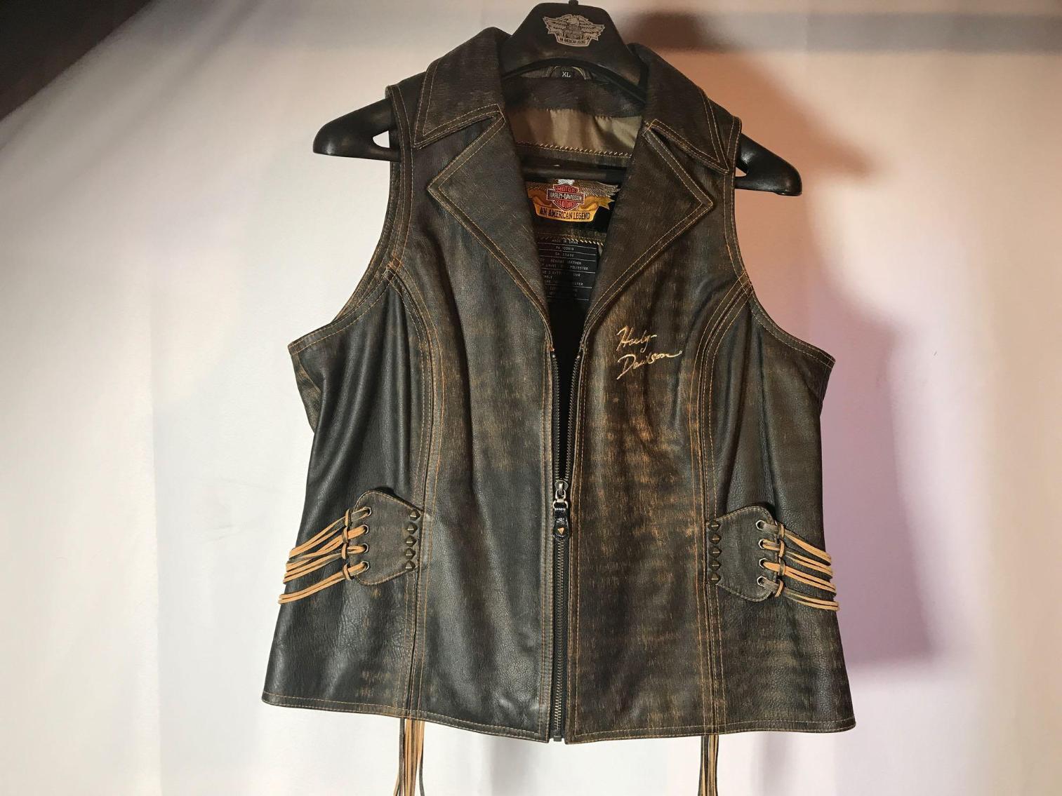 Image for Vintage Harley Davidson Brown Leather Vest - Ladies XL 