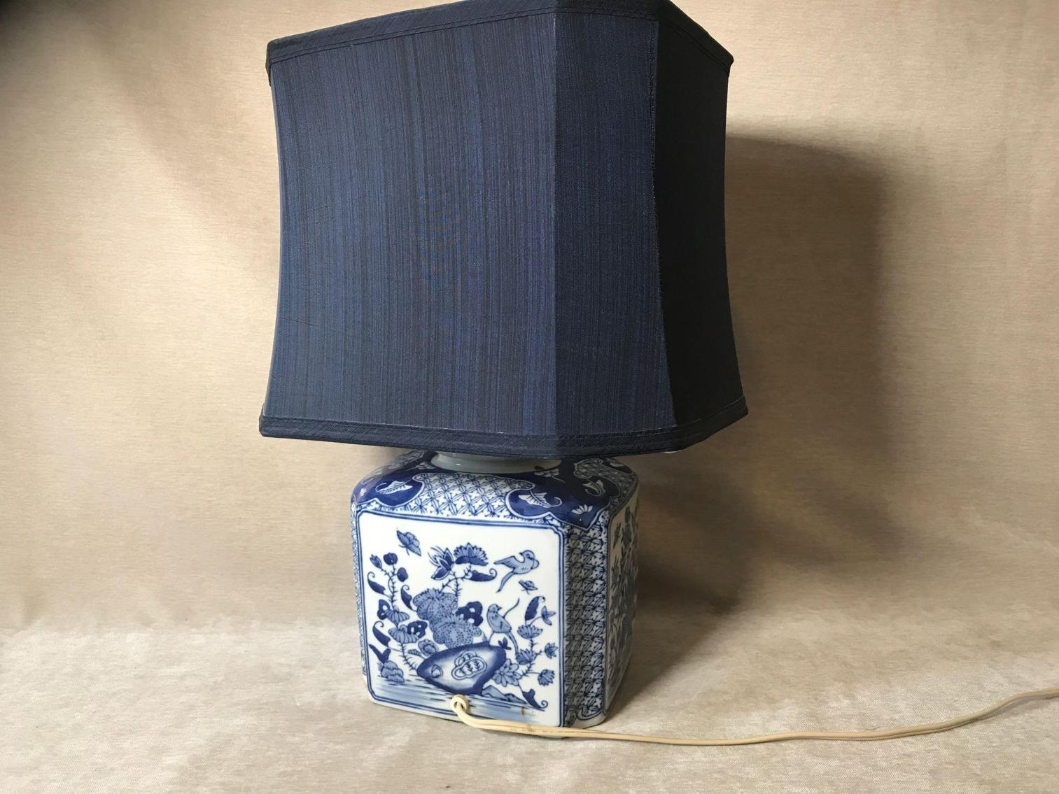Image for Asian Influenced Lamp with Navy Blue Shade