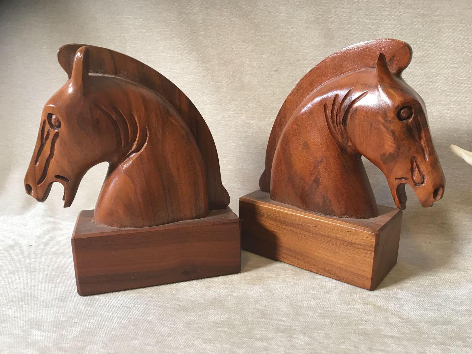 Image for Walnut Horse Bookends and an Elephant 