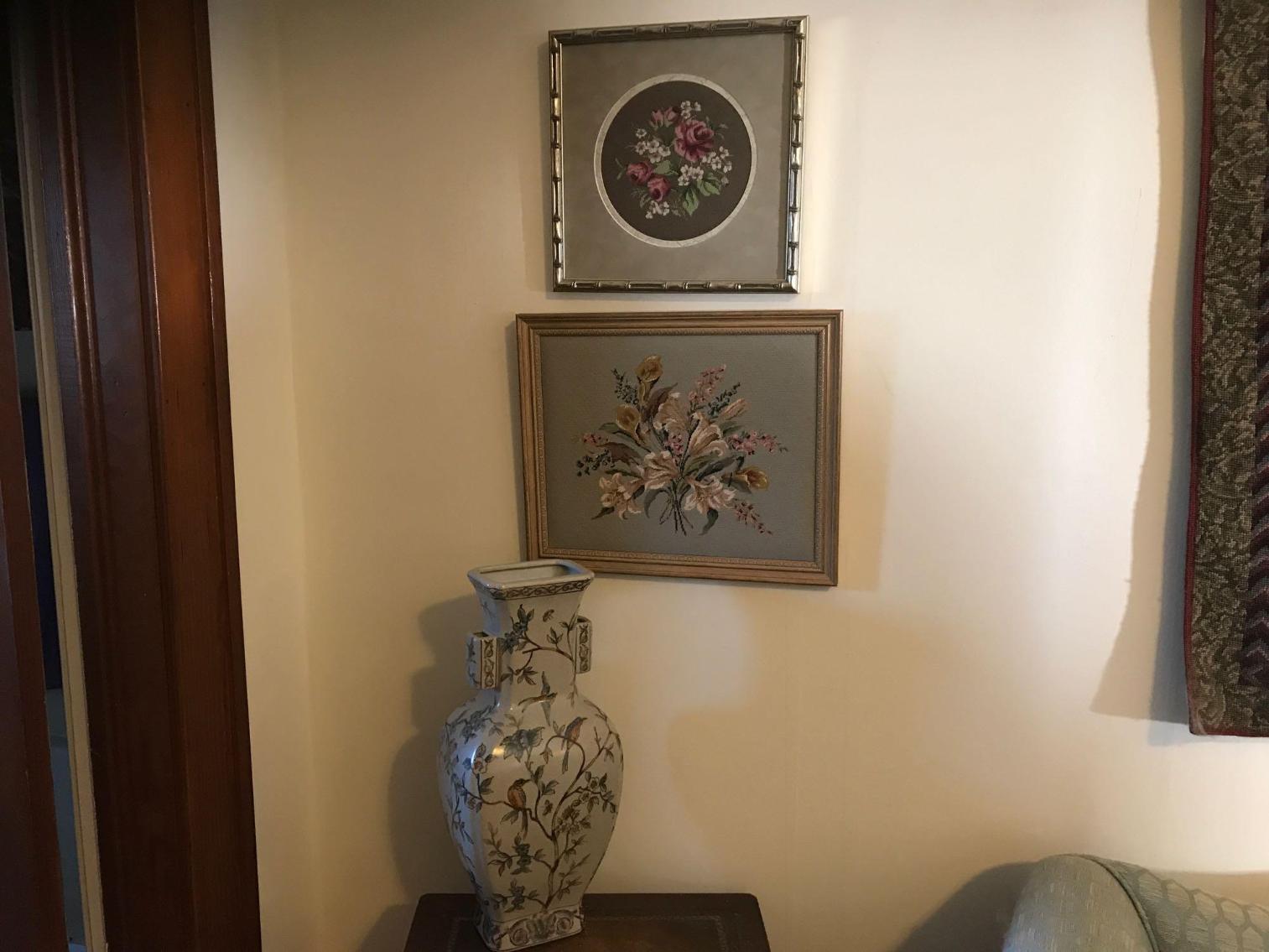 Image for Petit Point Pictures, Asian Vase, and End Table 