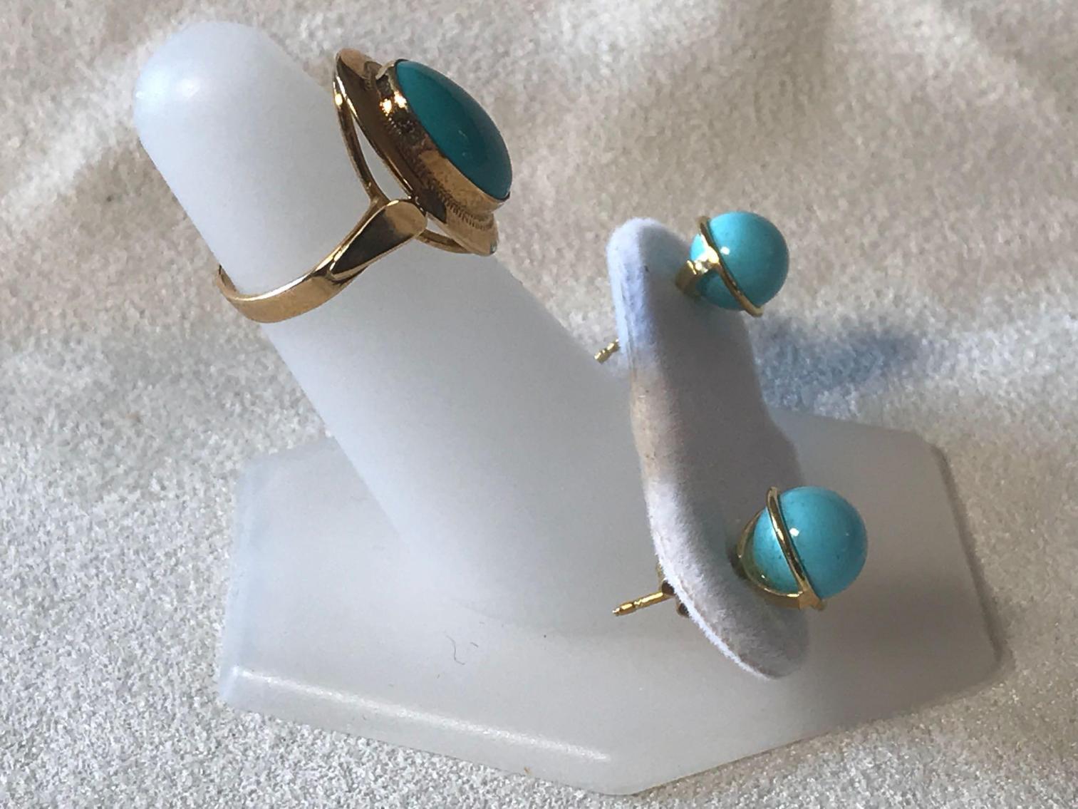 Image for Turquoise Ring and Earrings in 14 Kt Gold