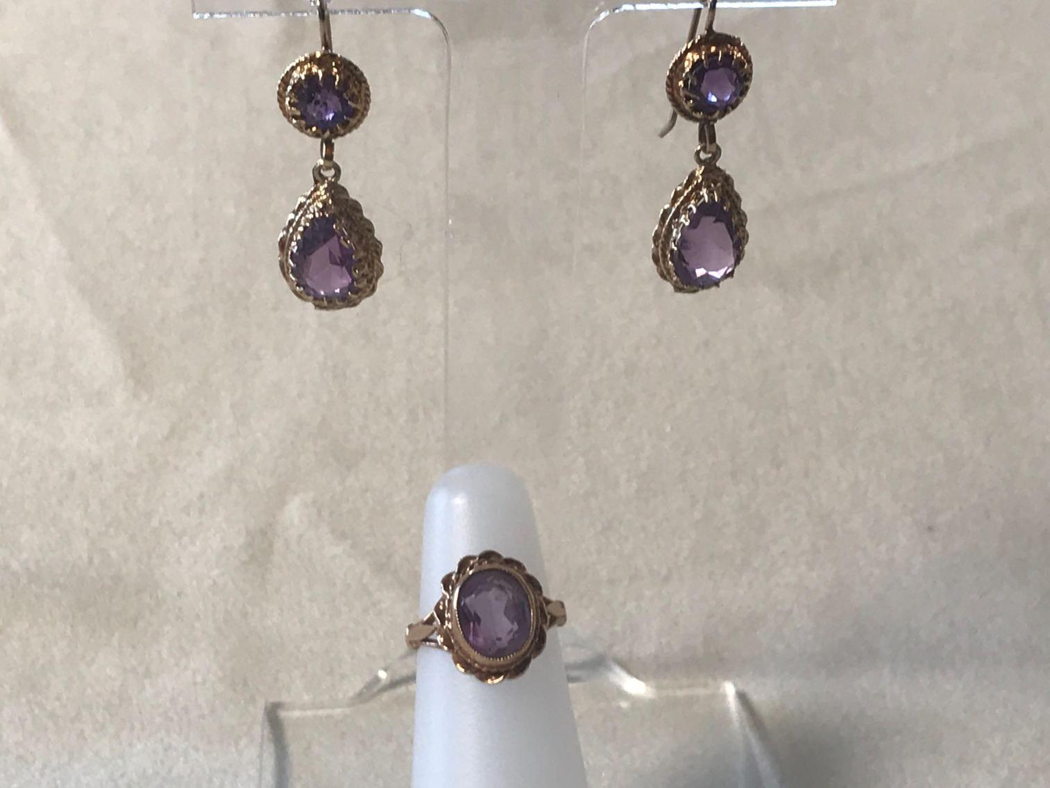 Image for Amethyst and 14 Kt Gold Earrings and Ring Set 