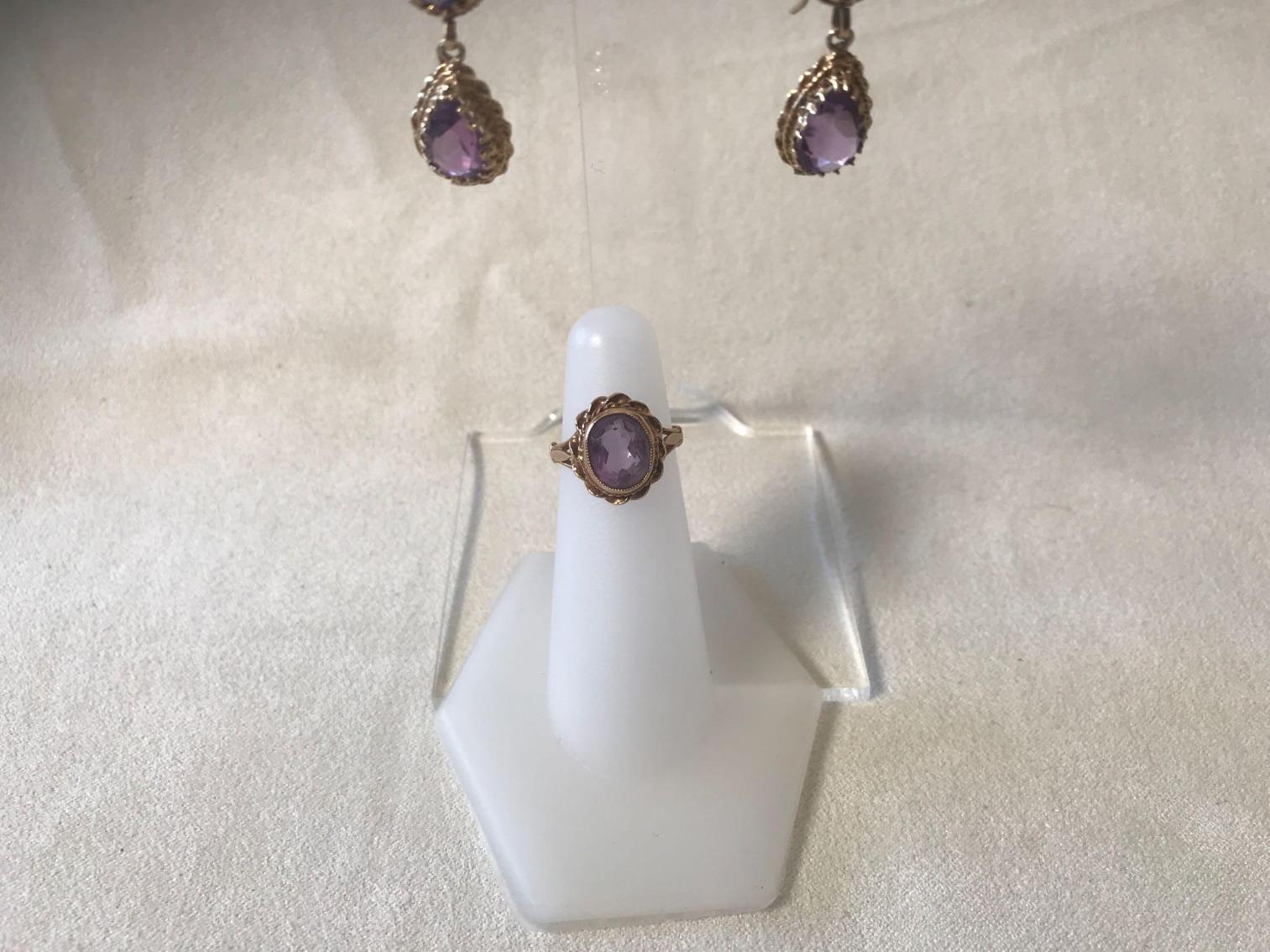Image for Amethyst and 14 Kt Gold Earrings and Ring Set 