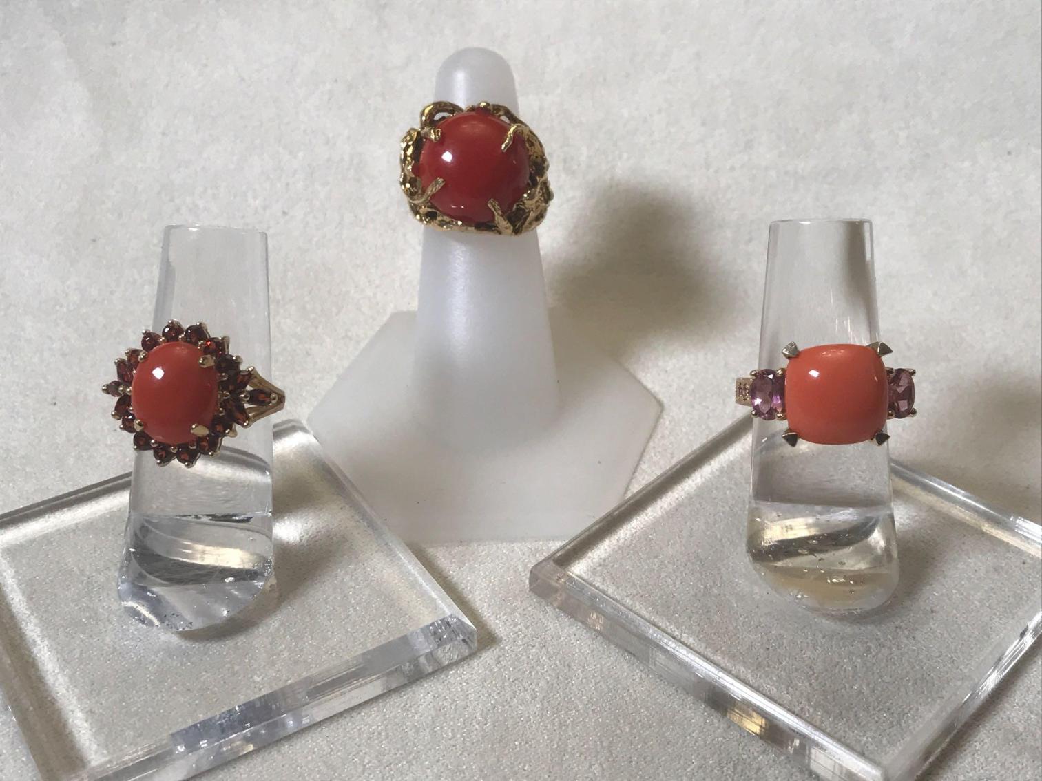 Image for Three Coral Rings - 14 Kt Gold 