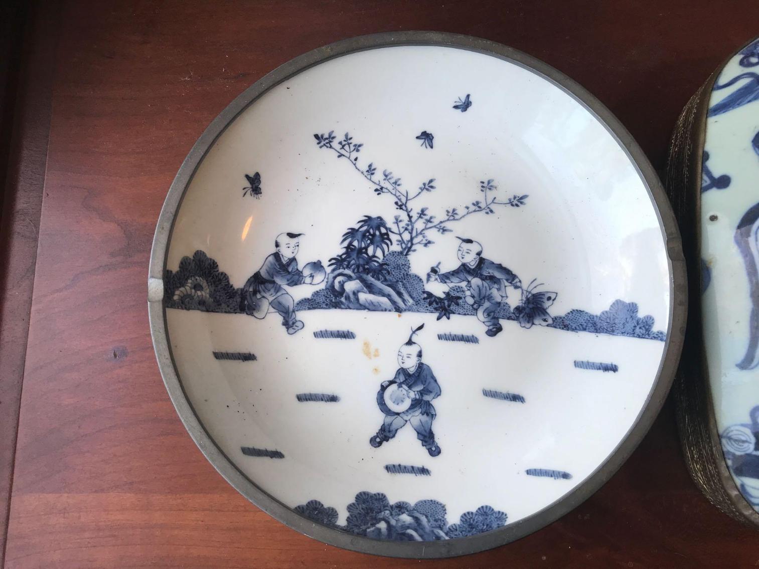 Image for Two Pieces Asian Pottery with Metal Finishing
