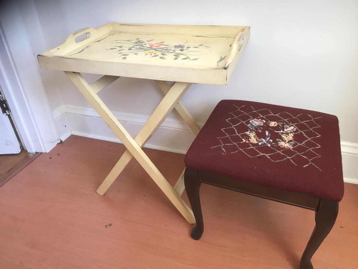 Image for Tray Table and Needlepoint Stool 