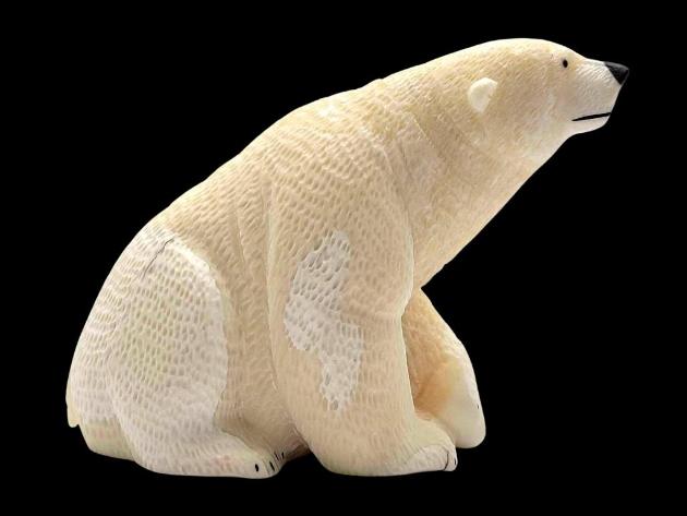 Walrus Tusk Carved Polar Bear by Ron Apangalook