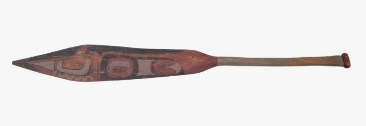 Antique Tlingit or Haida Polychrome Painted Dance Paddle