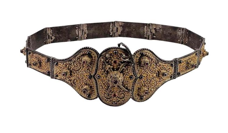 Antique Russian Bejeweled Gilt Silver Belt 