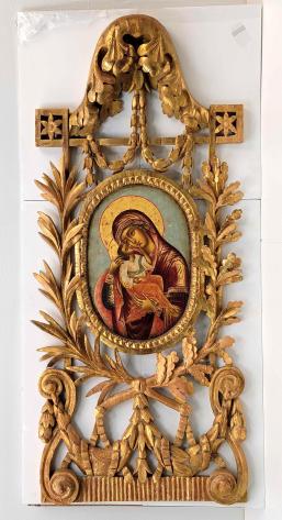 18th Century Russian Icon of Our Lady of Vladimir w/Monumental Period Gilt Frame