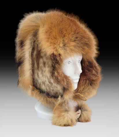 Fox Fur Trapper Hat w/ Tail & Pom Poms