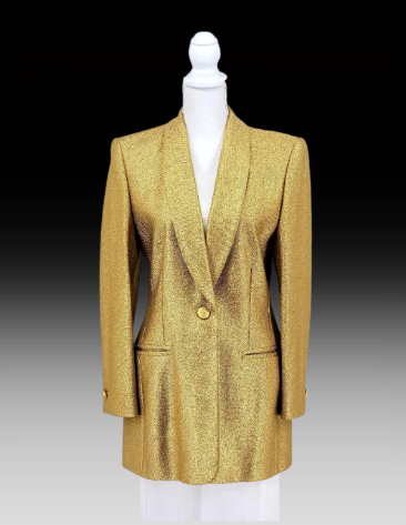 Gold Metallic Shawl Collar Blazer w/ Rhinestone Button - Escada Couture